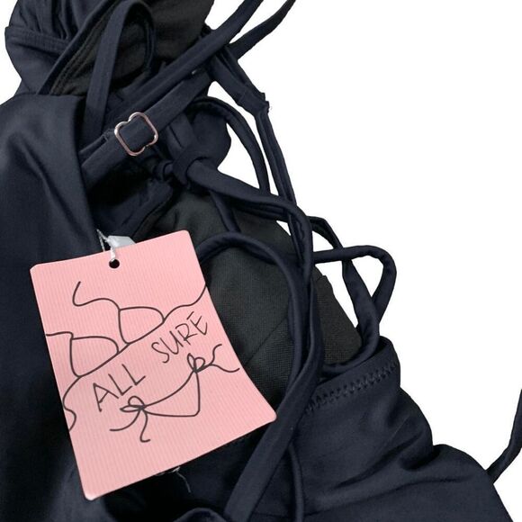 All Sure Women's size Large Black Halter Ruched waist One piece swimsuit - Picture 5 of 10